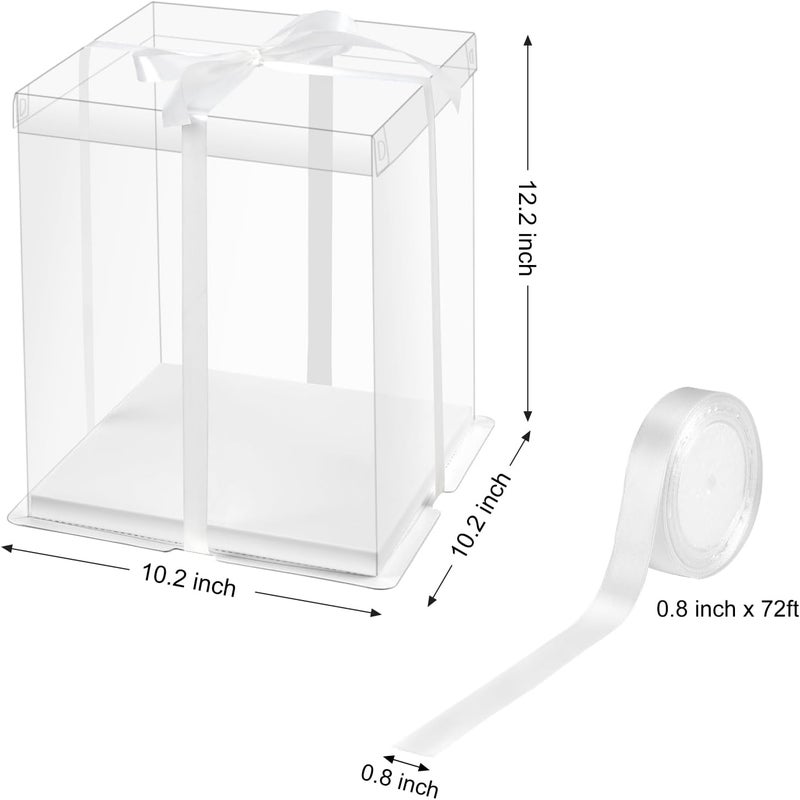 Ocmoiy 10x10x12Inch Clear Cake Box, 5 Pcs Tall Cake Boxes with Ribbon, Treat Transport Boxes for Wedding, Birthday, Party - Image 2